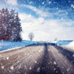 Car on winter road covered with snow Car on winter road covered with snow