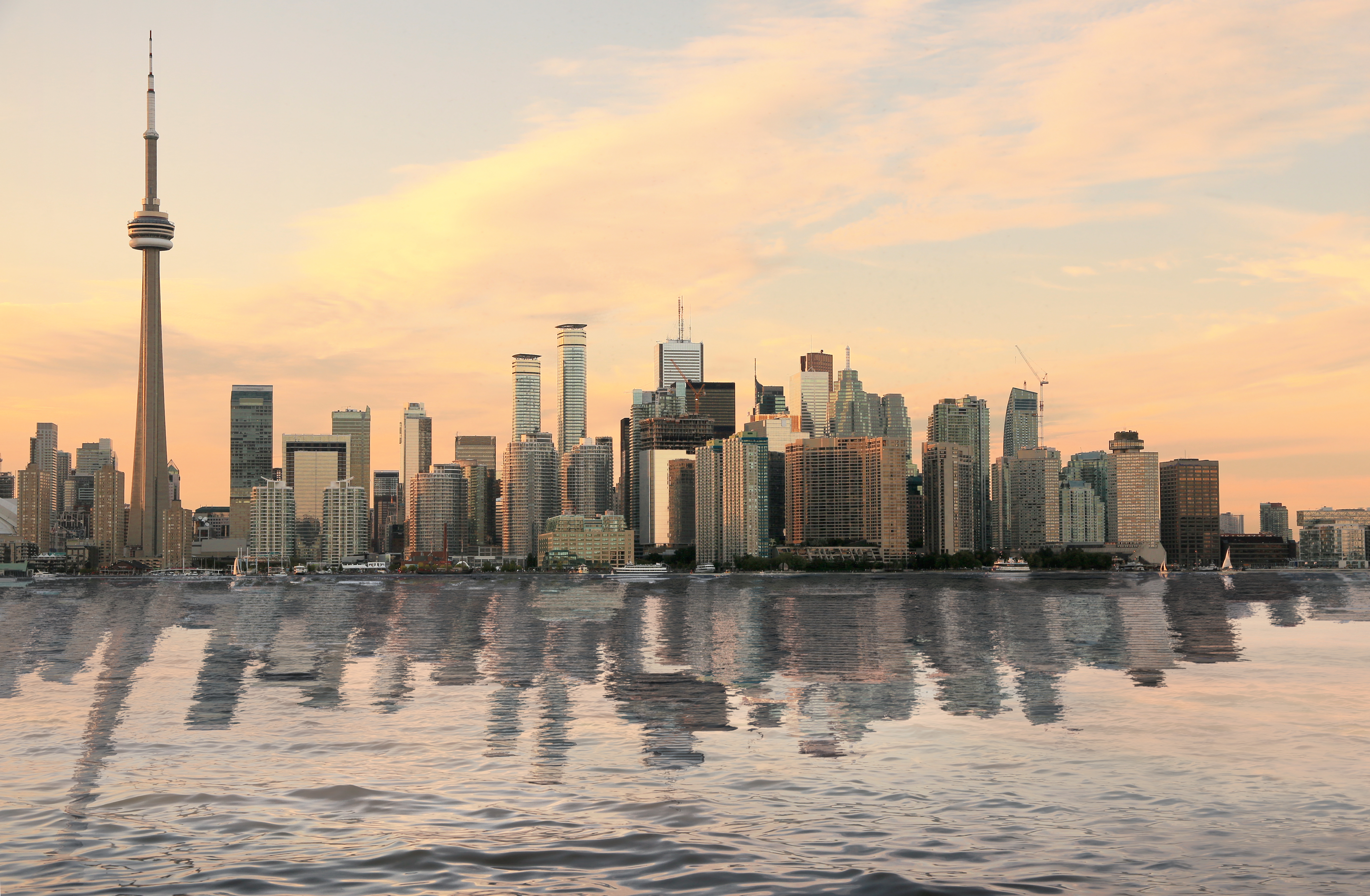 View of Toronto Skyline at sunset, Ontario, Canada