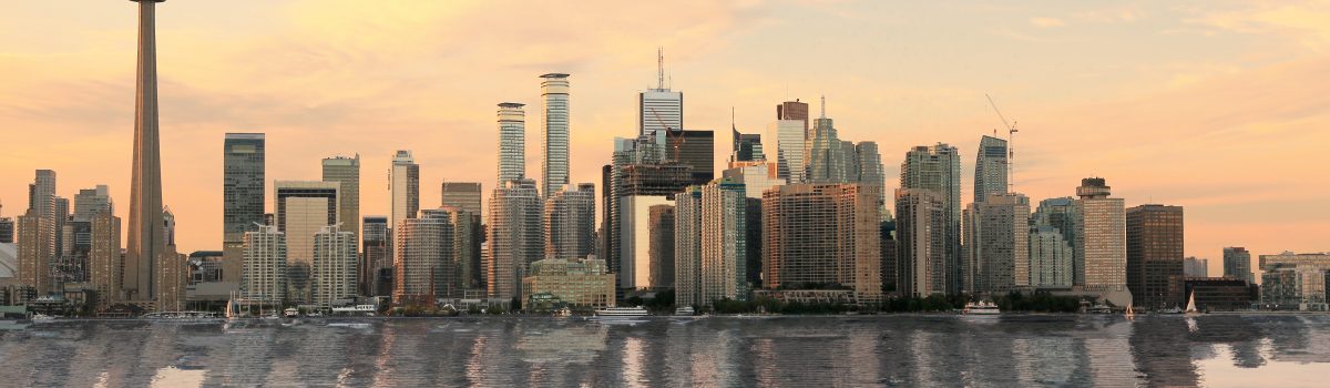 View of Toronto Skyline at sunset, Ontario, Canada